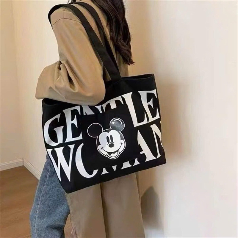 Túi tote vải canvas hoạ tiết chữ mickey đựng vừa giấy a4