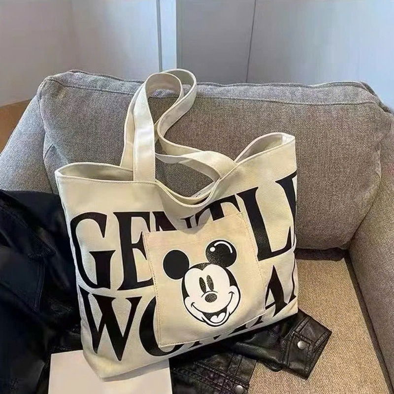 Túi tote vải canvas hoạ tiết chữ mickey đựng vừa giấy a4