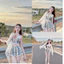 set Bikini đi biển 3 món KAKI SỌC, bra đính hoa,kèm khăn siêu xinh HAN.T Shop