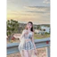 set Bikini đi biển 3 món KAKI SỌC, bra đính hoa,kèm khăn siêu xinh HAN.T Shop