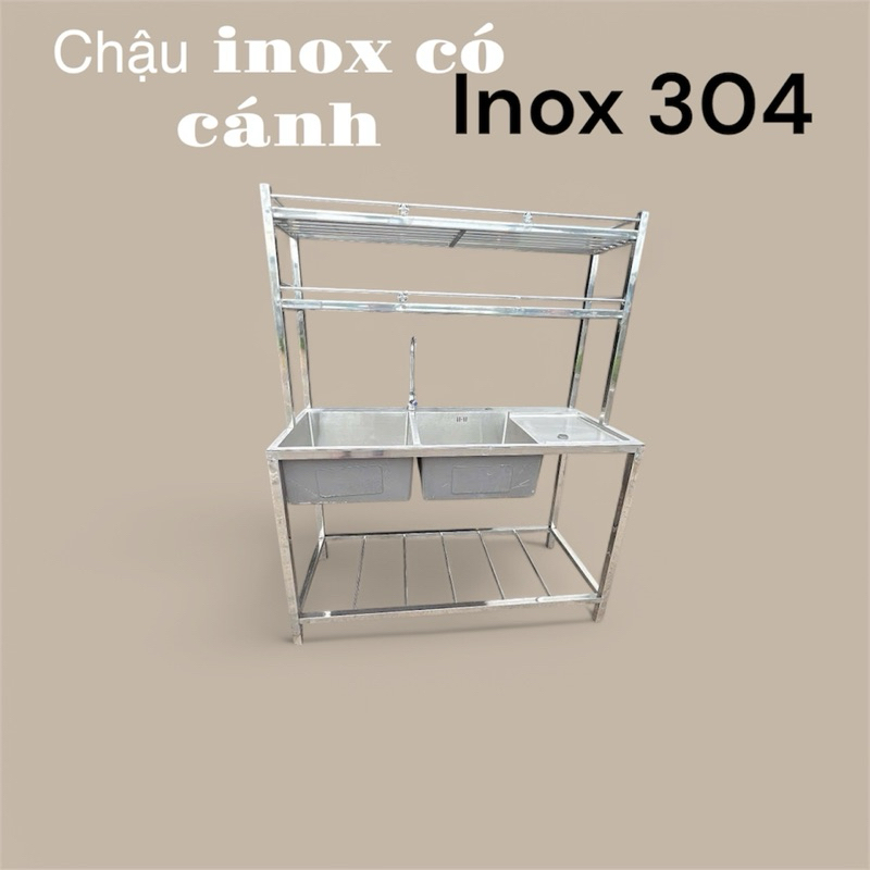 CHẬU RỬA CHÉN INOX HAI HỘC CÓ CÁNH