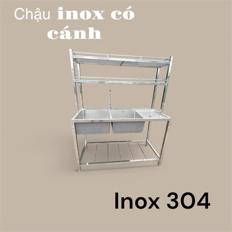 CHẬU RỬA CHÉN INOX HAI HỘC CÓ CÁNH