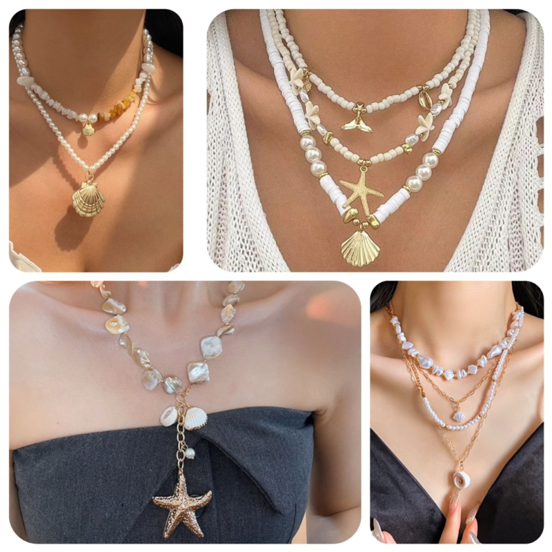 Dây chuyền vỏ sò đi biển, phụ kiện vòng cổ mix vỏ sò đi biển phong cách mùa hè