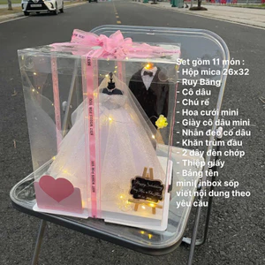 Mô Hình Váy Cưới Mini - Hộp Quà mô hình CÔ DÂU CHÚ RỂ tặng quà cưới, cầu hôn, sinh nhật