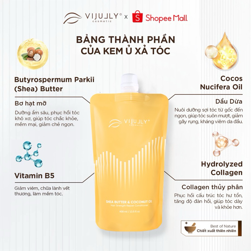 Ảnh Kem ủ xả tóc VIJULLY Shea Butter & Coconut Oil cấp ẩm, dưỡng thân tóc, giúp phục hồi tình trạng khô xơ hư tổn 400ML 3