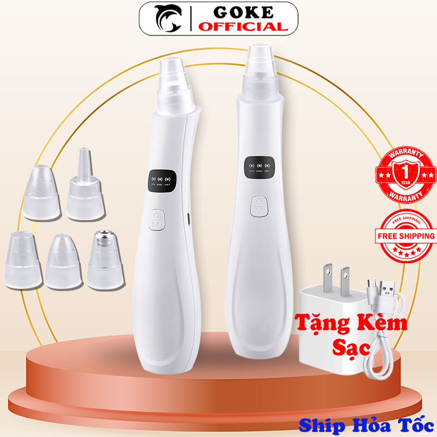 Máy hút mụn đầu đen làm sạch lỗ chân lông kèm 5 đầu hút chuyên dụng GOKE  bảo hành 1 năm