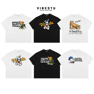 Áo Thun Local Brand VIBESTU BST Hoạt hình - Áo Thun Boxy Form Rộng Unisex 250Gsm Cotton