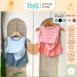 | SEUNKIDS | Bộ ba lỗ sọc bé trai bé gái visco lụa mềm mát 8kg đến 35kg bộ đồ cho bé bộ mặc nhà