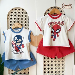 | SEUNKIDS | Bộ cộc tay sát tay bé trai siêu nhân siêu anh hùng 8kg đến 35kg spiderman batman captain america