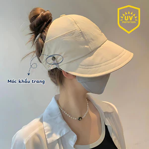 Mũ chống nắng nửa đầu TORO kiểu dáng Hàn Quốc vành rộng có móc đeo khẩu trang, mũ chống nắng buộc tóc đuôi ngựa