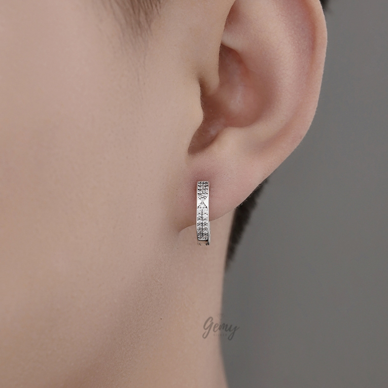 Khuyên tai bạc 925 nam tròn đá bản to basic đeo hàng ngày (1 chiếc) | GEMY SILVER KN44 KN124 KN144
