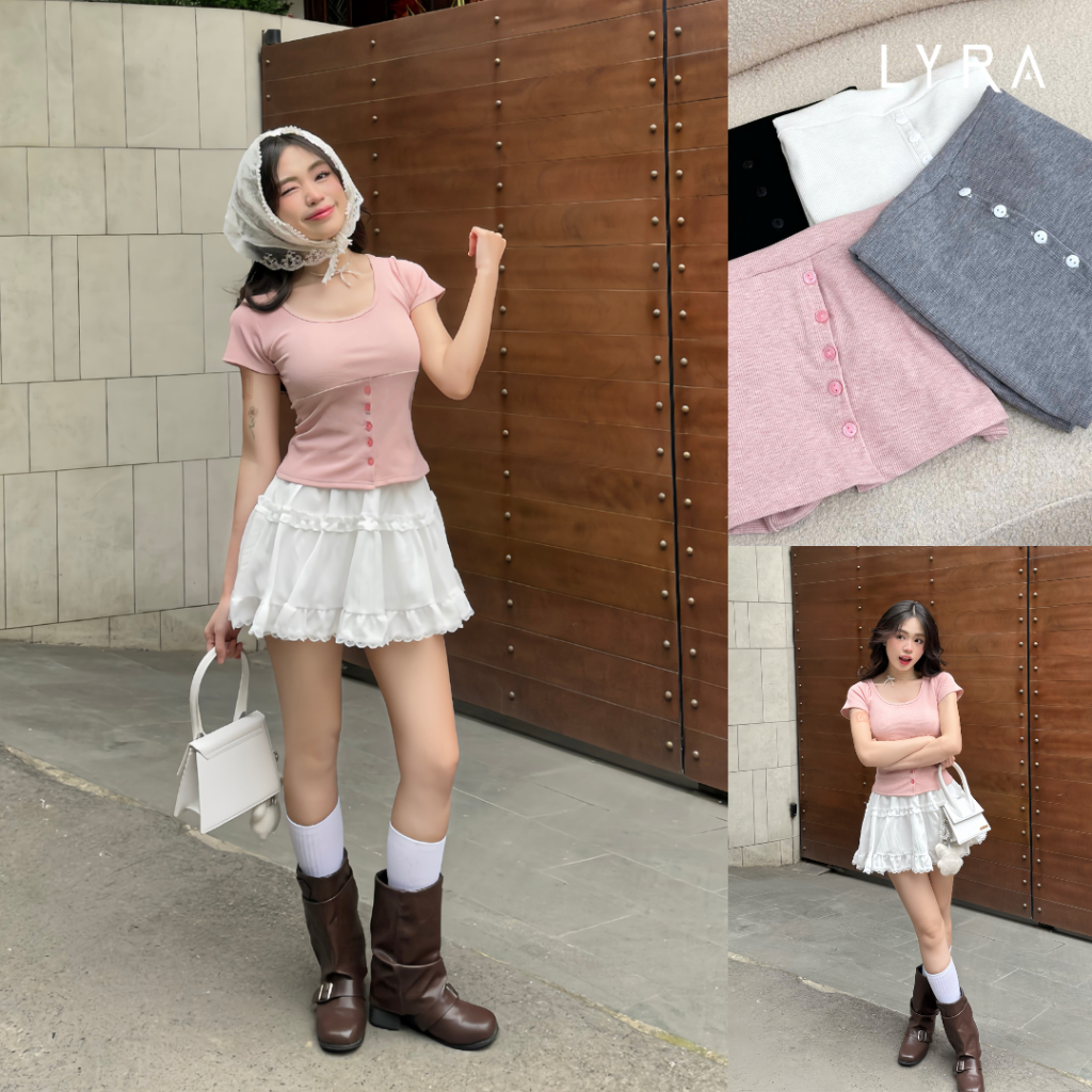 Ảnh LYRA-Áo thun ôm body dây lưng cúc dọc mặc 2 kiểu, chất thun gân co dãn mạnh 4 chiều thấm mồ hôi LWNAP001 1