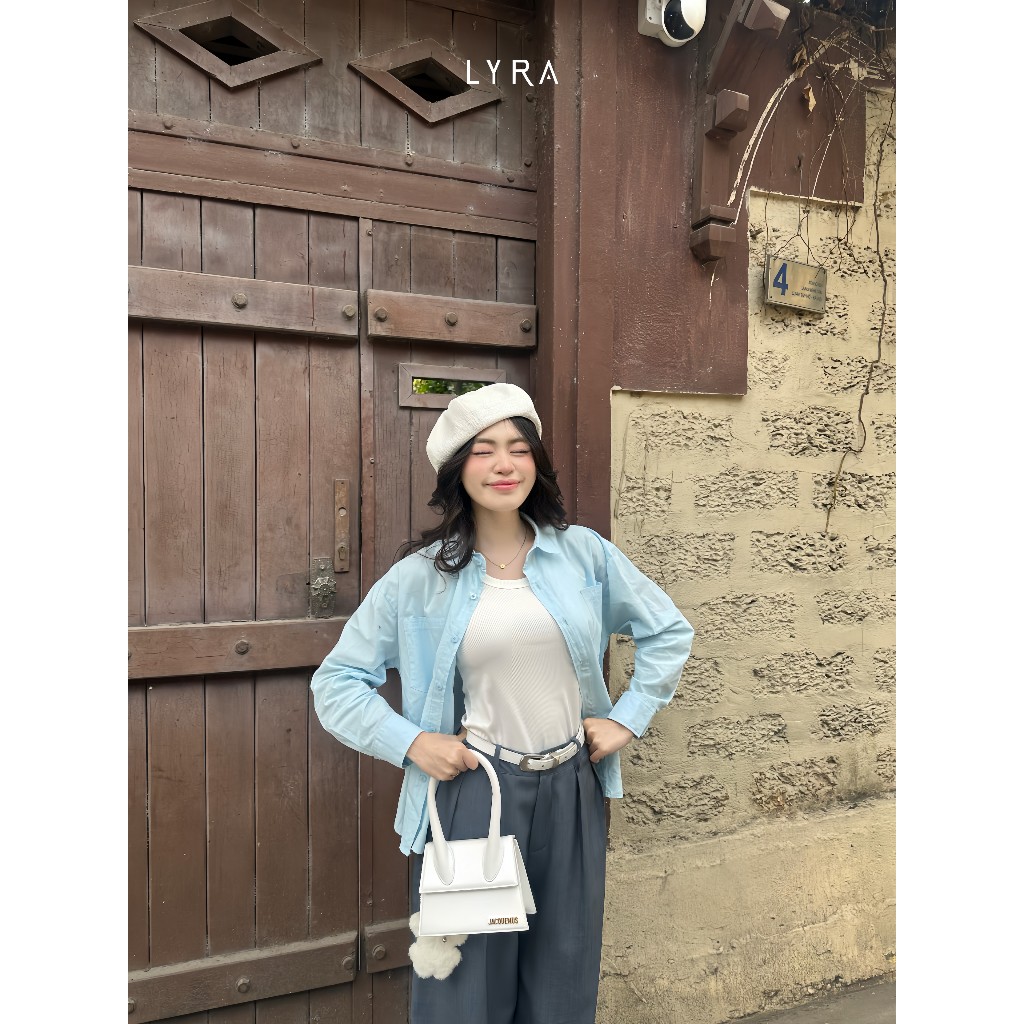 Ảnh LYRA - Áo sơ mi nữ dài tay form rộng hai túi kiểu dáng basic, chất cotton thô Hàn cao cấp LWNSM009 2