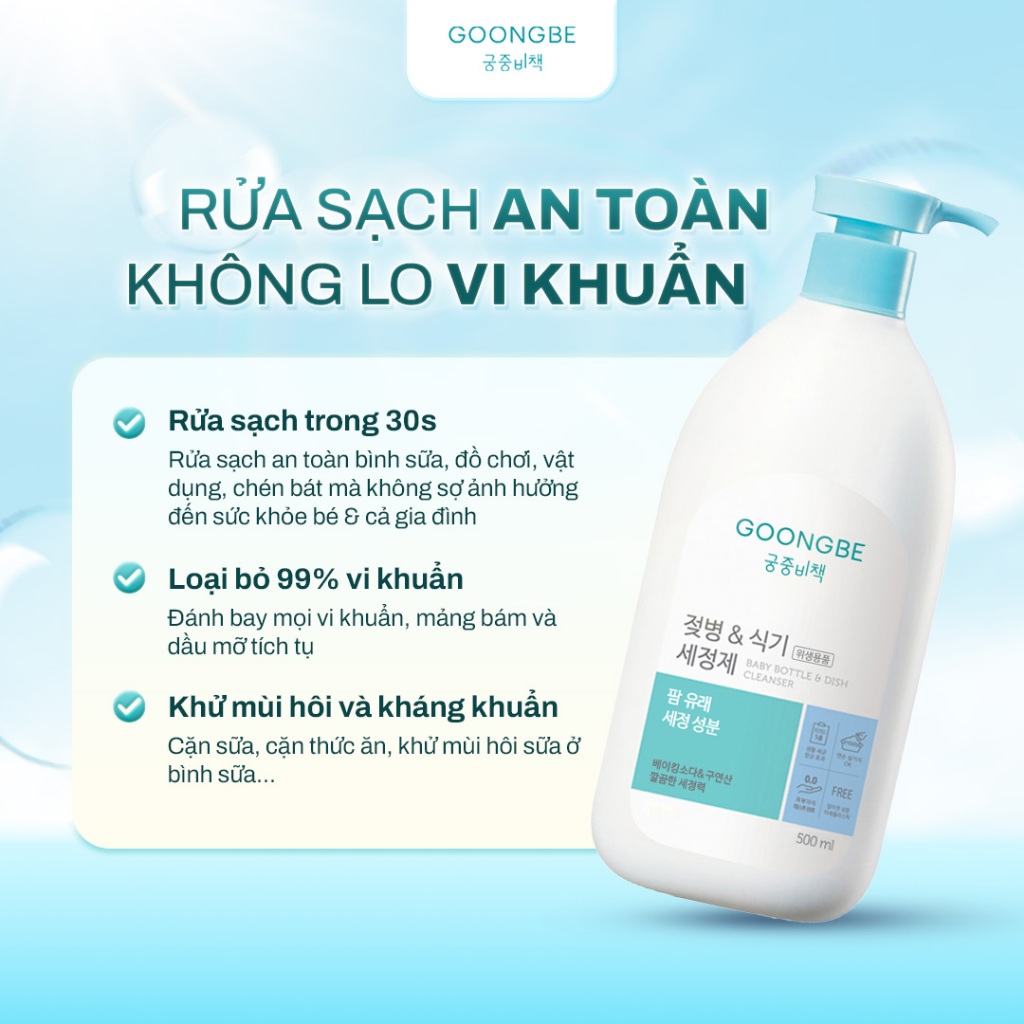 Ảnh Combo 2 Nước Rửa Bình Sữa Và Chén Bát Kháng Khuẩn Đậm Đặc, Thành Phần Thiên Nhiên - GOONGBE Chính Hãng 2