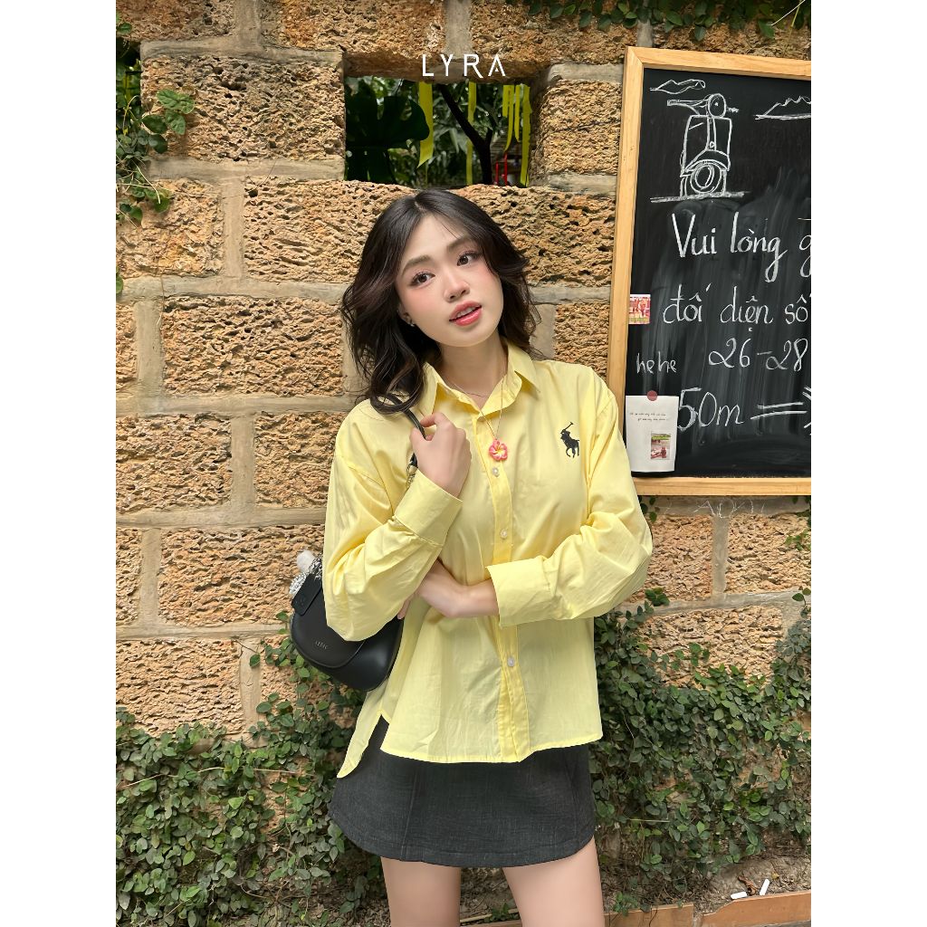 Ảnh LYRA - Áo sơ mi nữ form rộng dài tay thêu ngựa, chất thô Hàn cao cấp, kiểu dáng trendy hiện đại LWNSM010 2