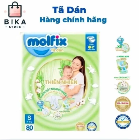 Tã/Bỉm Molfix Organic Miếng lót Sơ Sinh Miếng Tã Dán S80,NB1:100