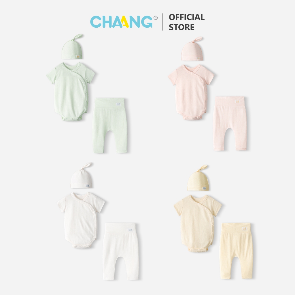 [CHAANG 0-6M] Set bộ bodychip cộc tay quần dài cúc chéo kèm mũ Bloom cho bé sơ sinh