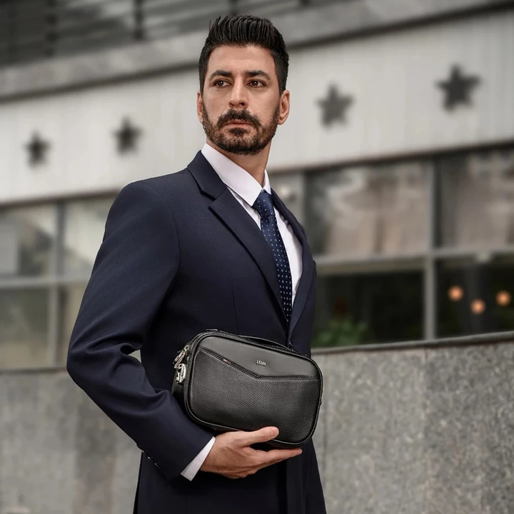 Túi clutch nam cao cấp LECOS LT3 da bò thật, túi đeo đeo chéo đeo vai cầm tay đa năng