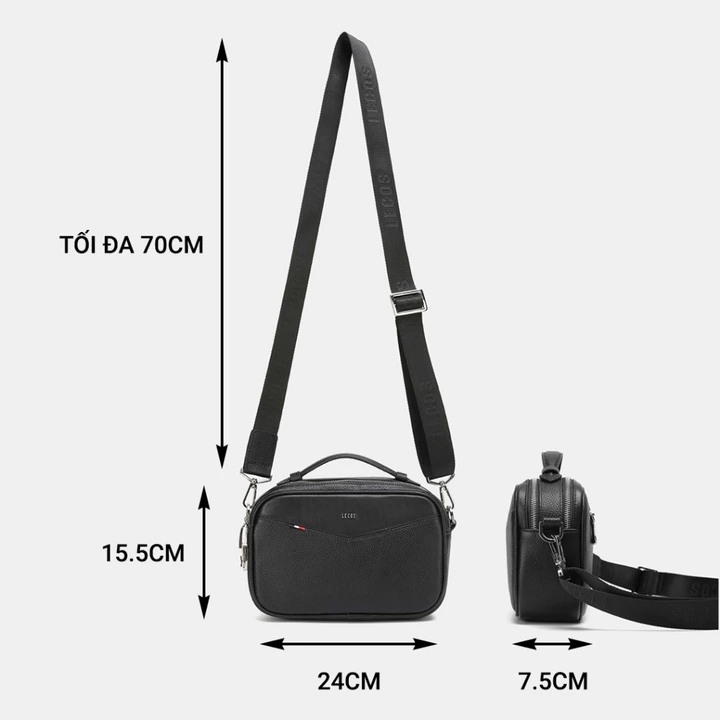 Túi clutch nam cao cấp LECOS LT3 da bò thật, túi đeo đeo chéo đeo vai cầm tay đa năng