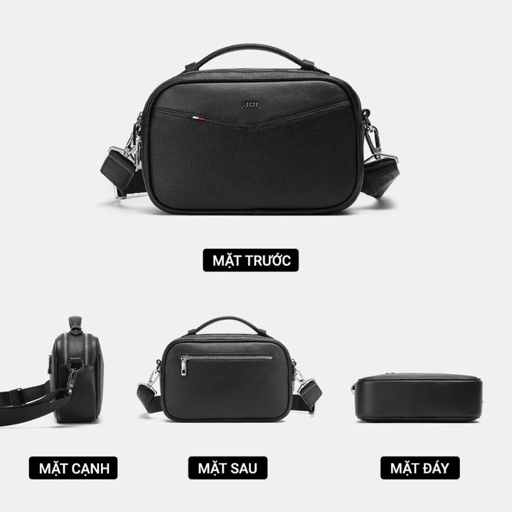 Túi clutch nam cao cấp LECOS LT3 da bò thật, túi đeo đeo chéo đeo vai cầm tay đa năng