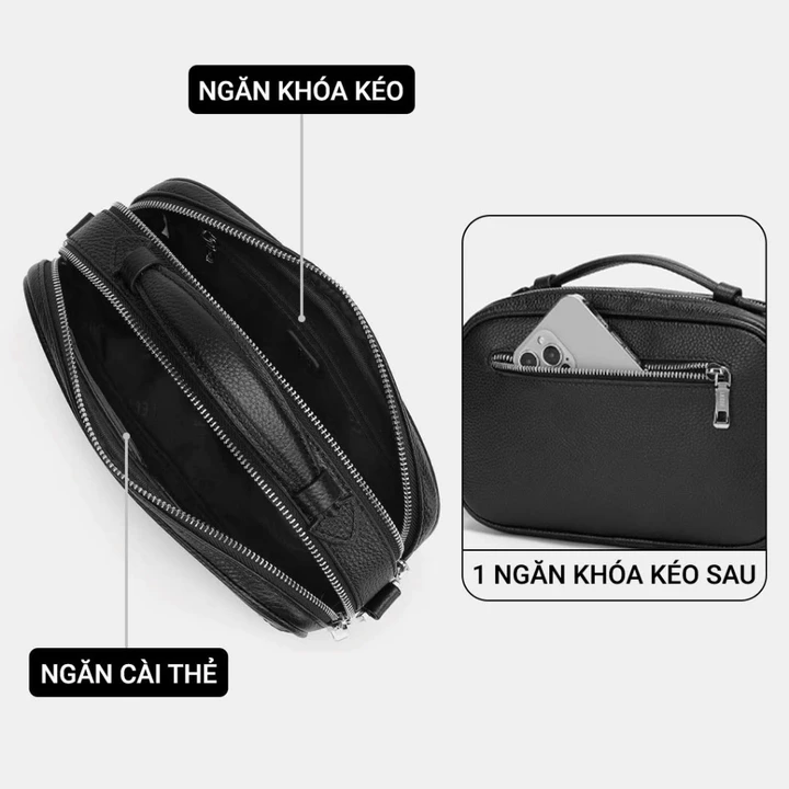 Túi clutch nam cao cấp LECOS LT3 da bò thật, túi đeo đeo chéo đeo vai cầm tay đa năng – 6