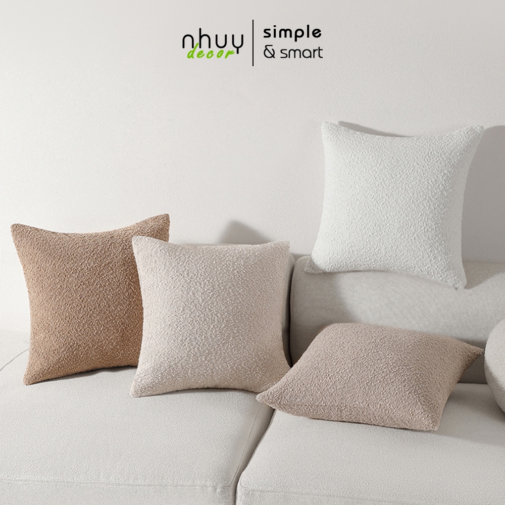 Gối vuông decor sofa NHU Y DECOR , Gối tựa lưng sofa, gối ôm sofa vải lông cừu có thể tháo giặt tiện lợi
