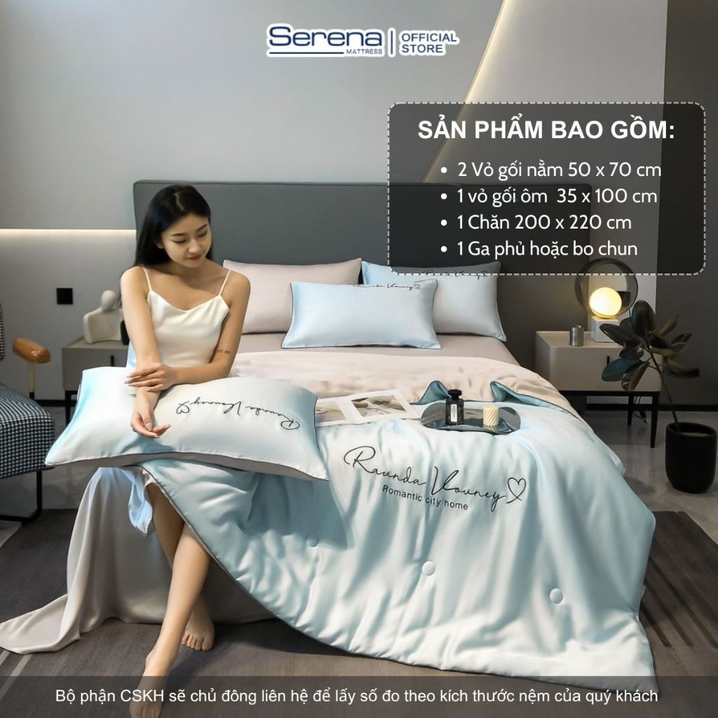 Ảnh Bộ ga giường Serena Mattress 5 món vỏ chăn ra gối vải phi lụa thái trải đệm mát lạnh mùa hè 4