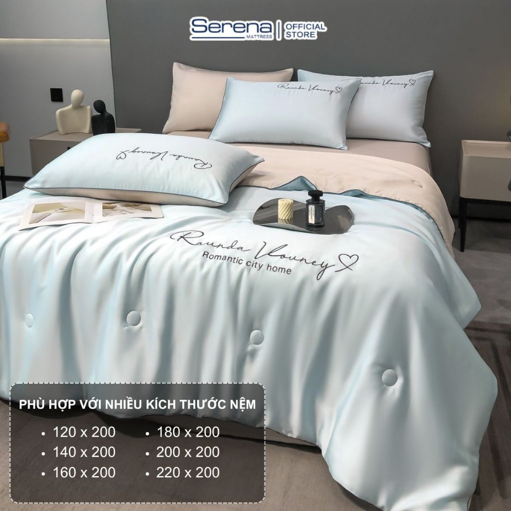 Ảnh Bộ ga giường Serena Mattress 5 món vỏ chăn ra gối vải phi lụa thái trải đệm mát lạnh mùa hè 3