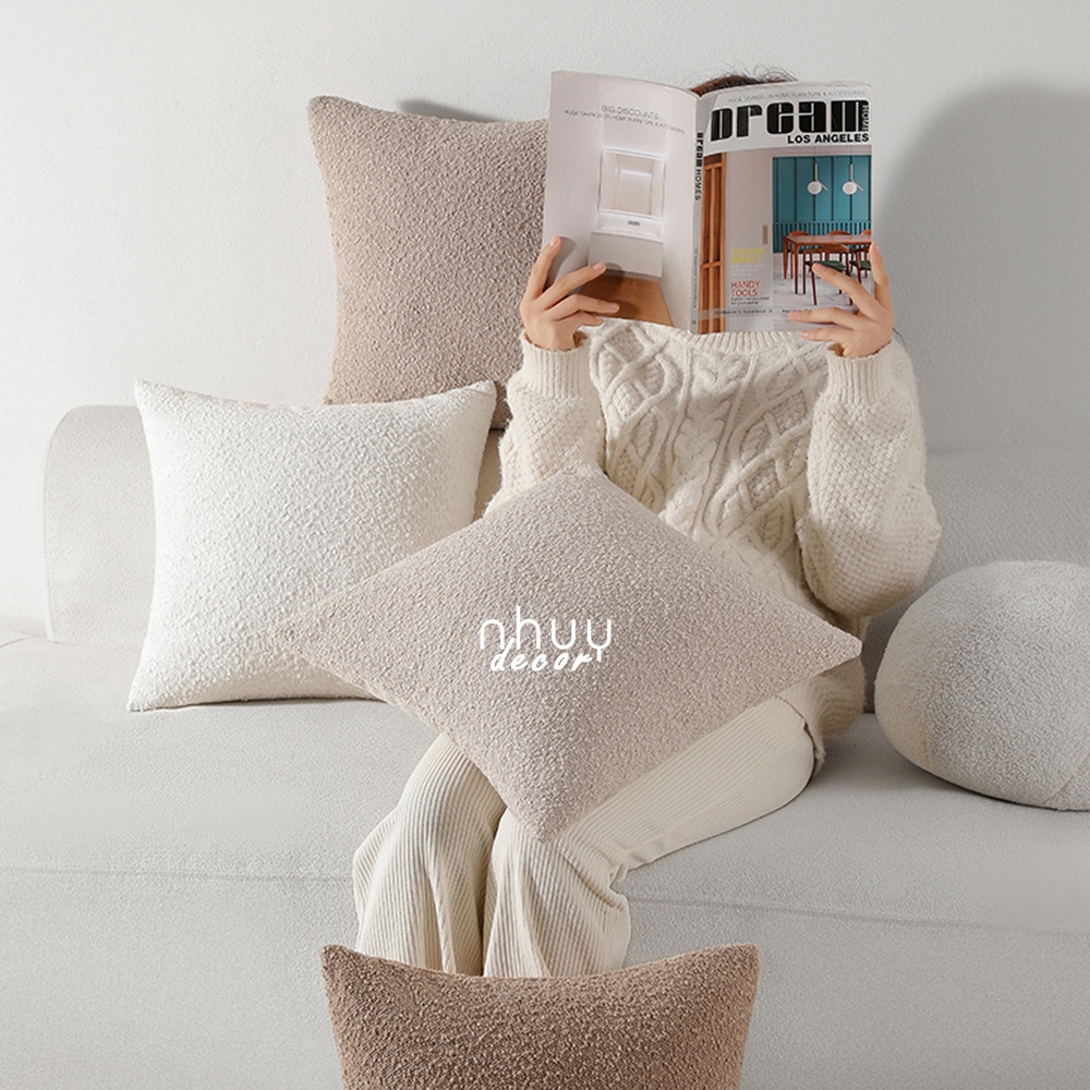 Gối vuông decor sofa NHU Y DECOR , Gối tựa lưng sofa, gối ôm sofa vải lông cừu có thể tháo giặt tiện lợi