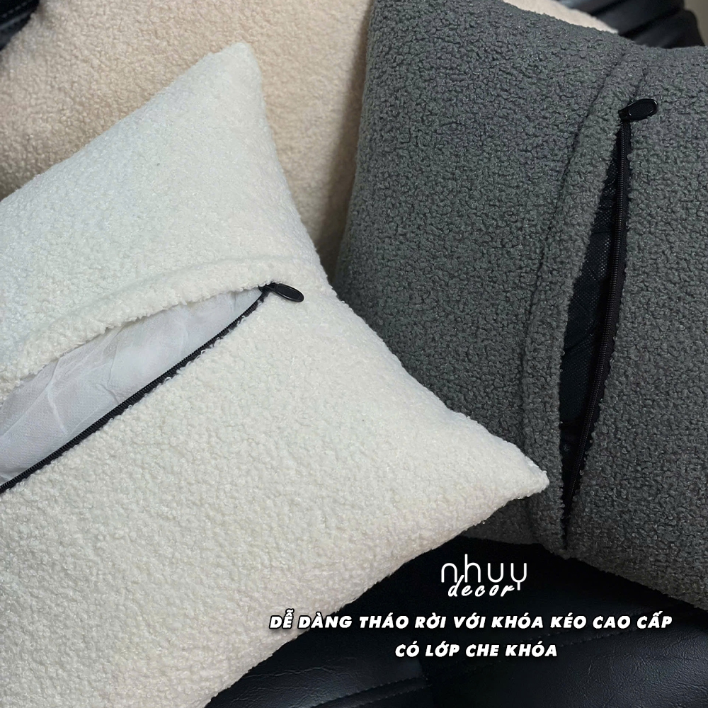 Gối vuông decor sofa NHU Y DECOR , Gối tựa lưng sofa, gối ôm sofa vải lông cừu có thể tháo giặt tiện lợi