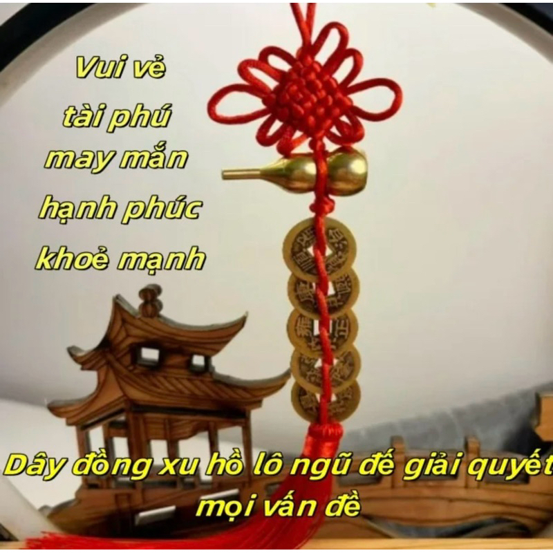 Dây Xu Ngũ Đế Hồ Lô Treo Phong Thuỷ May Mắn Bình An, Treo Phòng, Trang Trí