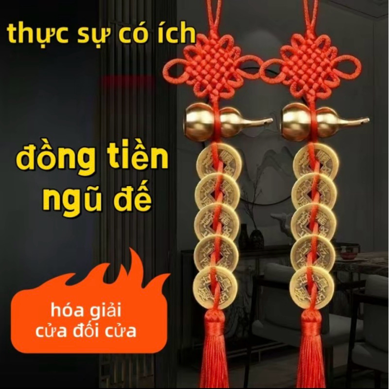 Dây Xu Ngũ Đế Hồ Lô Treo Phong Thuỷ May Mắn Bình An, Treo Phòng, Trang Trí