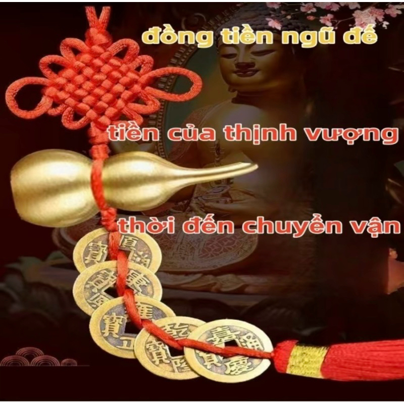 Dây Xu Ngũ Đế Hồ Lô Treo Phong Thuỷ May Mắn Bình An, Treo Phòng, Trang Trí