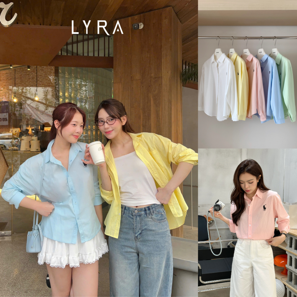Ảnh LYRA - Áo sơ mi nữ form rộng dài tay thêu ngựa, chất thô Hàn cao cấp, kiểu dáng trendy hiện đại LWNSM010 1