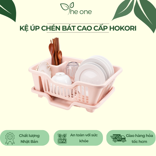 [Top Value] Rổ úp chén bát Hokori. Thiết kế nhỏ gọn, nhựa bền đẹp. Có ngăn đựng đũa muỗng tiện dụng màu Trắng