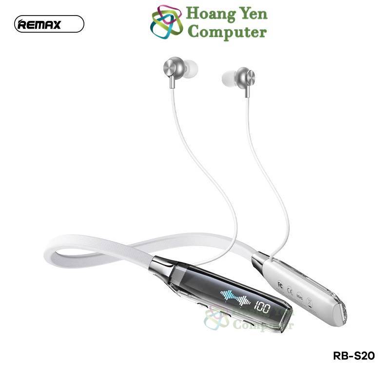 Tai Nghe Bluetooth Remax RB-S20 V5.3 - Màn Hình Led, Khe Thẻ Nhớ TF, Đầu Nam Châm - BH 1 Năm - Hoàng Yến Computer