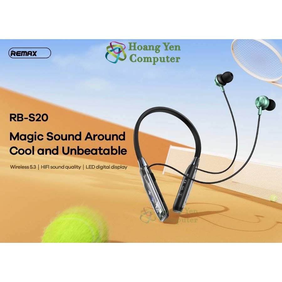 Tai Nghe Bluetooth Remax RB-S20 V5.3 - Màn Hình Led, Khe Thẻ Nhớ TF, Đầu Nam Châm - BH 1 Năm - Hoàng Yến Computer