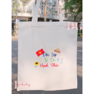 Túi Tote Thêu Việt Nam, Vải Canvas, Túi Cho Nam Nữ Có Khóa Kéo, Túi Thêu Tên