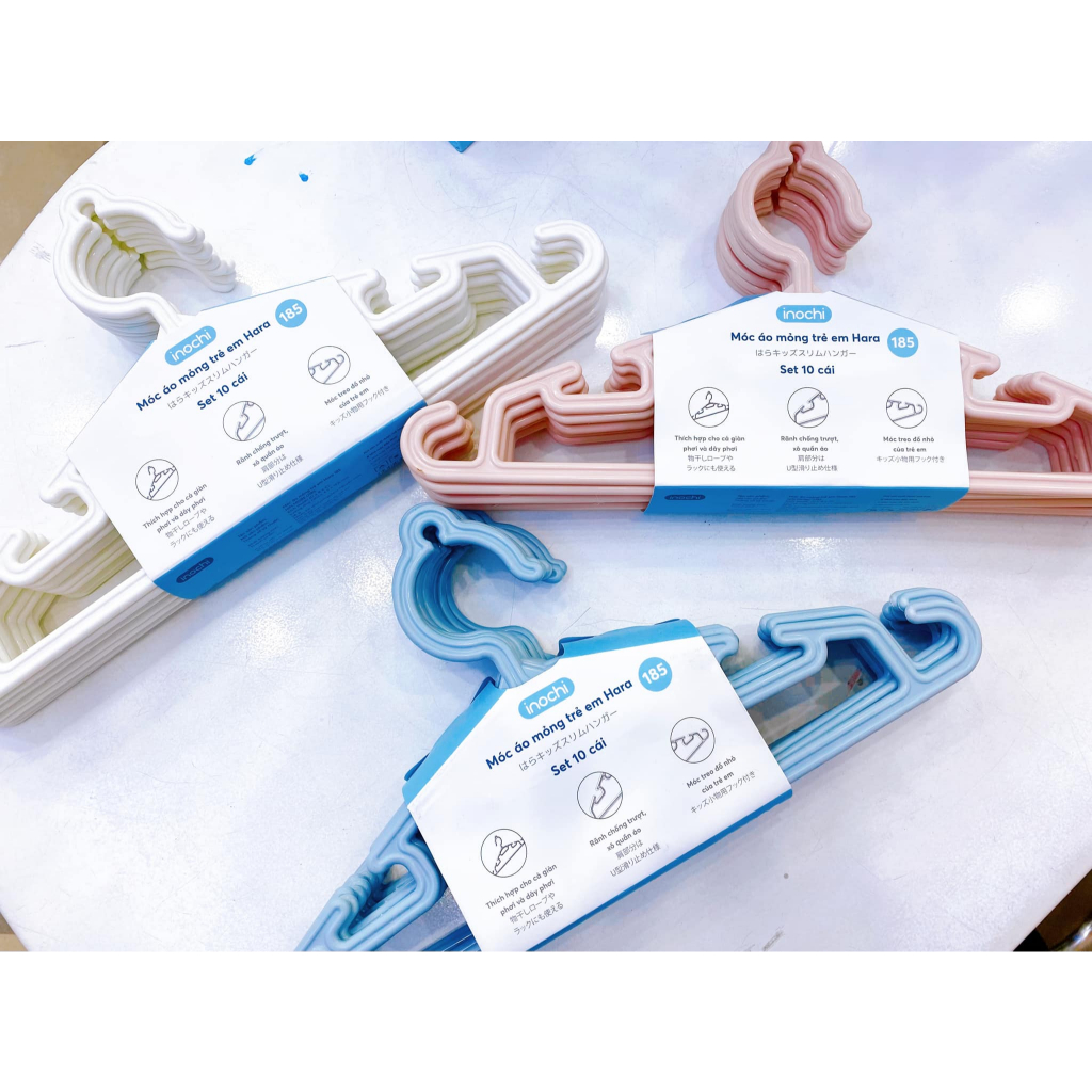 CHÍNH HÃNG INOCHI - Set 10 móc áo treo áo quần TRẺ EM mã 185 tiêu chuẩn Nhật