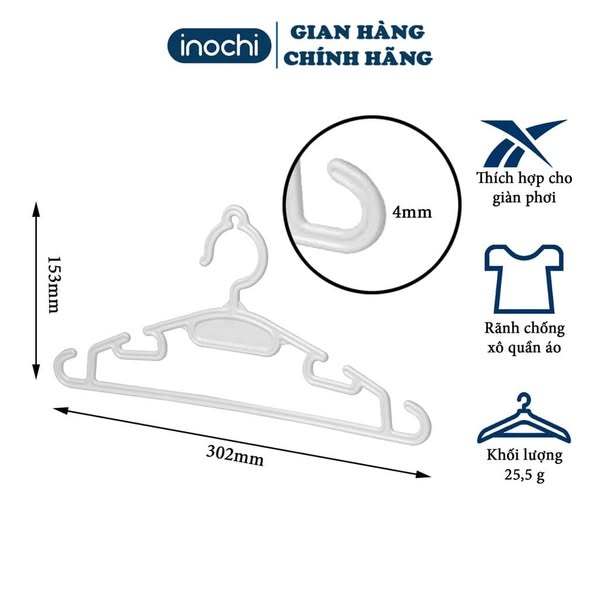 CHÍNH HÃNG INOCHI - Set 10 móc áo treo áo quần TRẺ EM mã 185 tiêu chuẩn Nhật