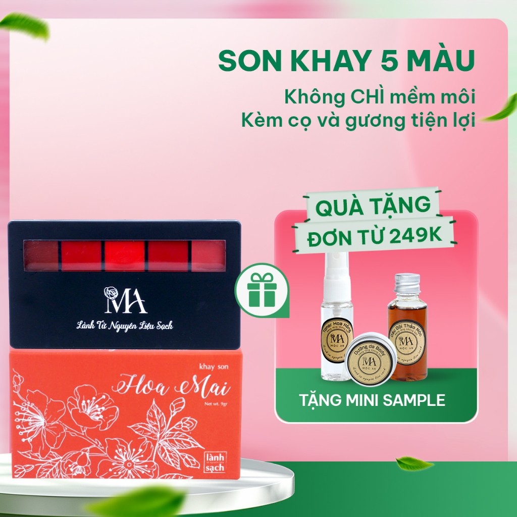 Ảnh Khay Son Lì Hoa Mai Mộc An 5 Màu Tiết Kiệm, Không Chứa Chì, Dưỡng Môi Mềm Mịn 9g 1