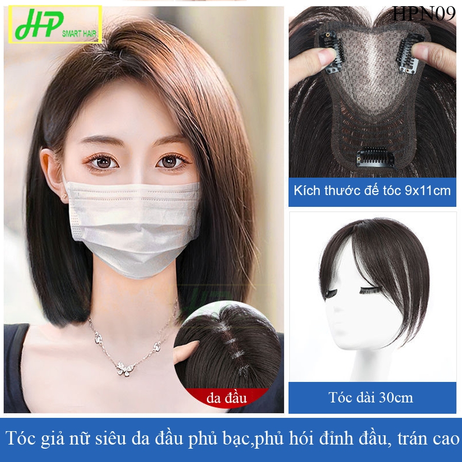 Ảnh Tóc giả nữ siêu lưới da đầu phủ hói, phủ bạc HP SMART HAIR mã HPN09, làm từ tóc thật 1