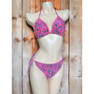 Bikini 2 mảnh, bộ đồ bơi cho nữ họa tiết hoa nhí, có đệm ngực, áo và quần dây buộc hàng VNXK cao cấp (size L)