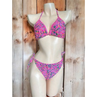 Bikini 2 mảnh, bộ đồ bơi cho nữ họa tiết hoa nhí, có đệm ngực, áo và quần dây buộc hàng VNXK cao cấp (size L)