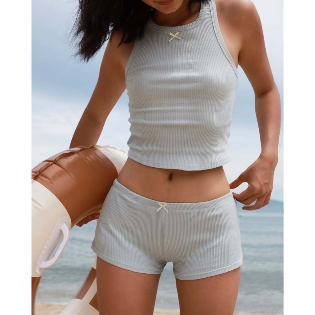 [Sẵn hàng] 2Soonsumff Set 2 món áo ba lỗ cổ tròn không tay mix quần short ngắn thun cotton co giãn ôm body mùa hè cho nữ