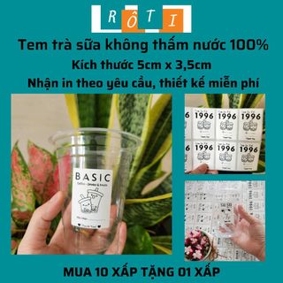 ROTI | 50 Tem nhựa dán ly trà sữa, tem cafe không thấm nước 100%, có sẵn keo, kích thước 5x3,5cm
