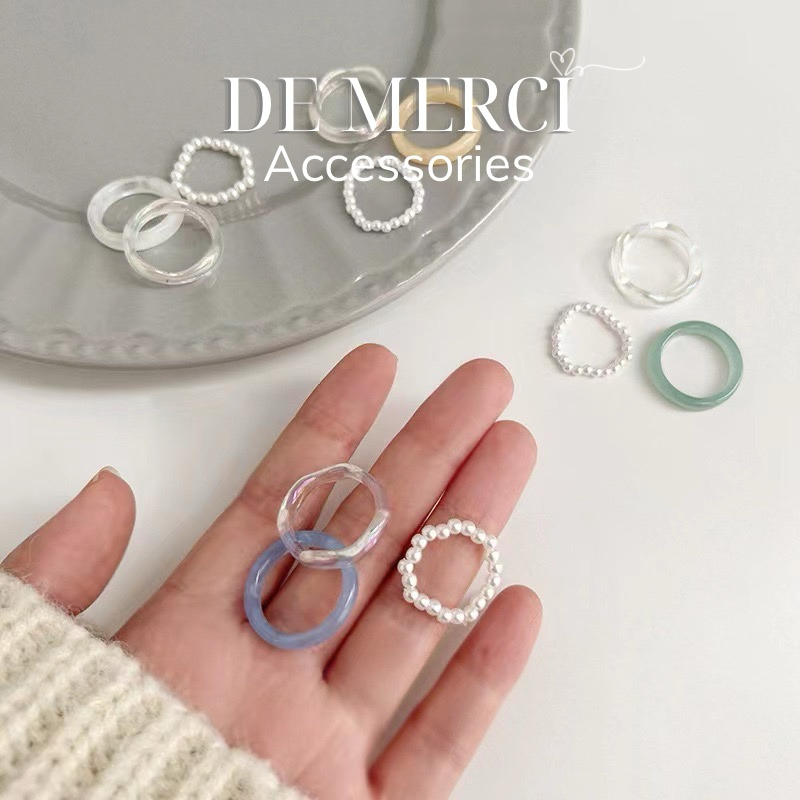 Set nhẫn nhựa phối ngọc ( 3 chiếc ) De Merci Accessories cá tính phụ kiện thời trang
