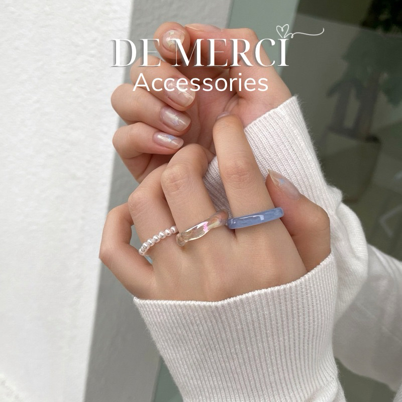 Set nhẫn nhựa phối ngọc ( 3 chiếc ) De Merci Accessories cá tính phụ kiện thời trang