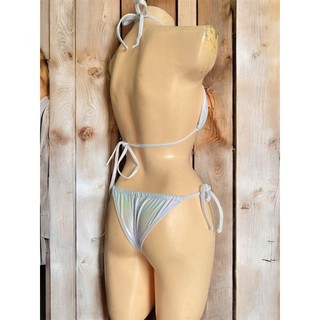 Bikini 2 mảnh, bộ đồ bơi nữ màu ánh bạc có đệm ngực, dây buộc điều chỉnh, quần nhỏ hàng VNXK cao cấp