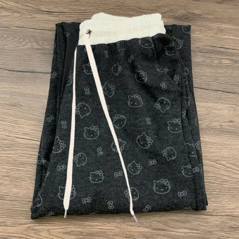 Sét bộ quần ống rộng hình Đầu Mèo + Mix Áo Phông mèo cute Đen  form rộng tay lỡ-QUẦN ÁO 94
